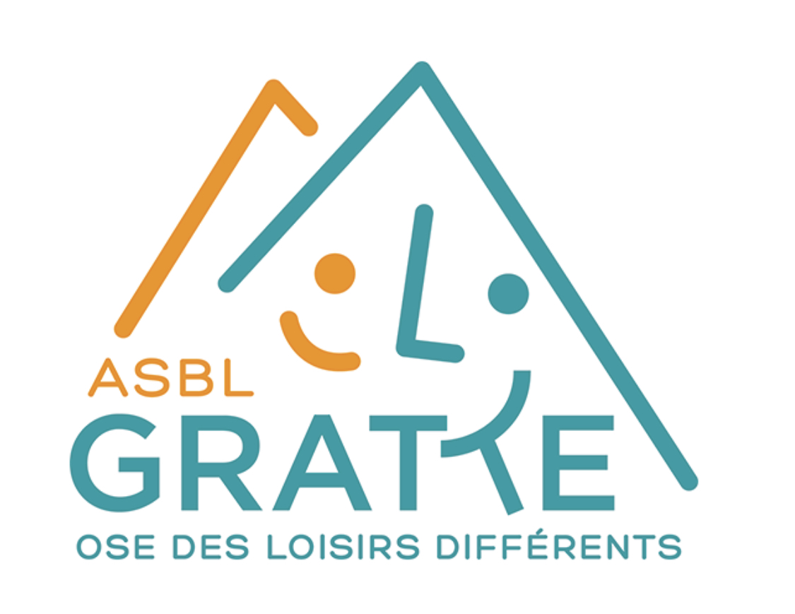 Logo représentant deux triangle bleu et orange formant une montagne avec le texte asbl gratte en bleu