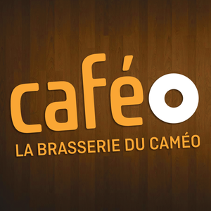 "caféo, la brasserie du caméo" écrit en jaune sur un fond brun